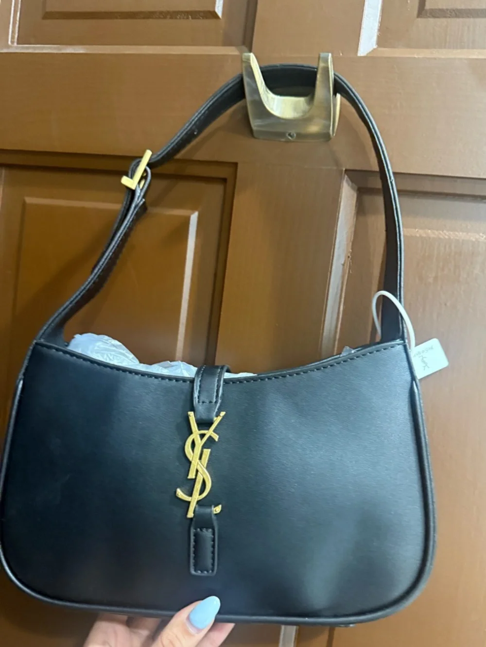 Yves Saint Laurent Black Shoulder Bag with Gold Logo Hardware - Picture 2 of 2